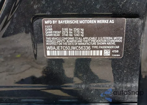 2018 BMW 540I xDrive from USA, damaged, VIN WBAJE7C50JWC56336